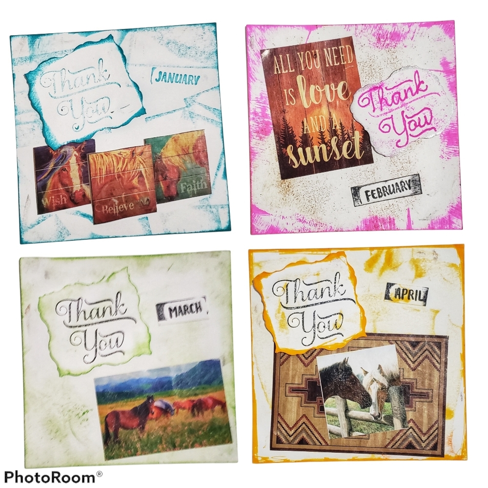 12, handmade Monthly Thank you notes cards western style 4×4